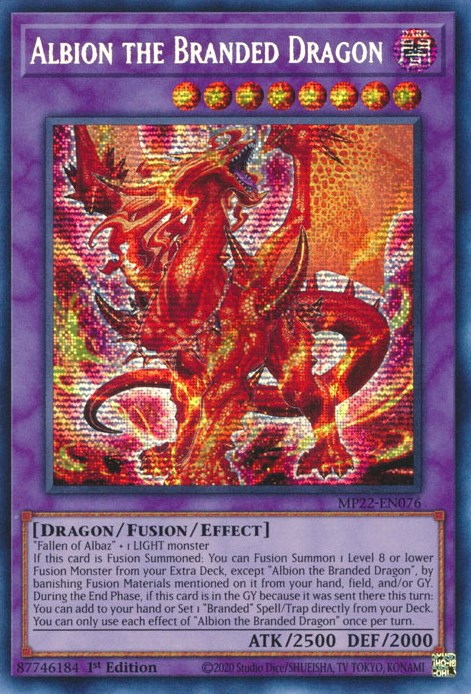 YuGiOh 2022 Tin of the Pharaoh's Gods Prismatic Secret Rare Albion the Branded Dragon MP22-EN076