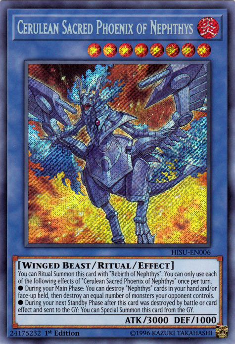Yu-Gi-Oh! Card HISU-EN006 Cerulean Sacred Phoenix of Nephthys (Secret Rare)