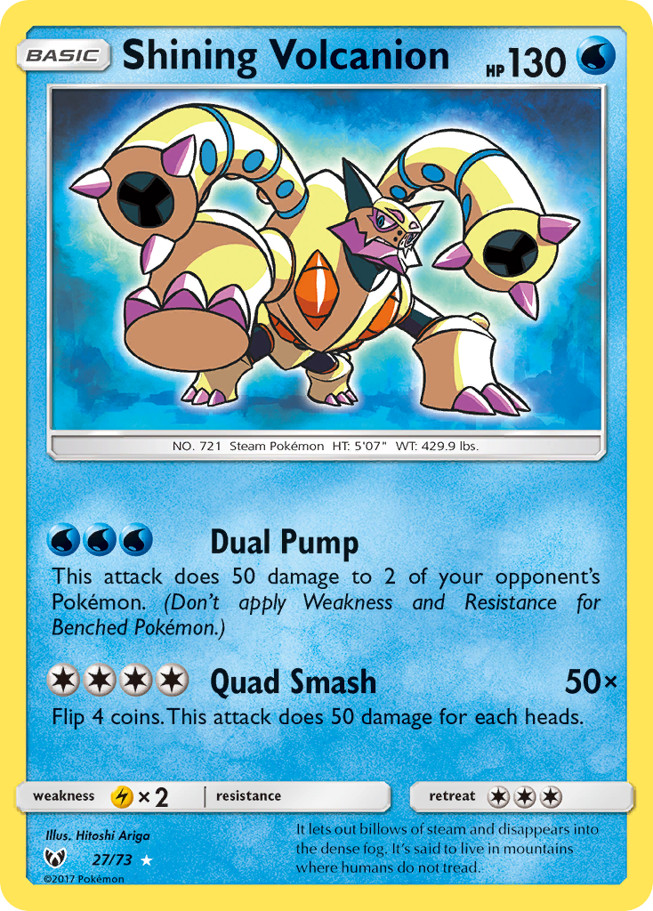 what pokemon set has 73 cards Shining Volcanion (27/73) [Sun & Moon: Shining Legends]