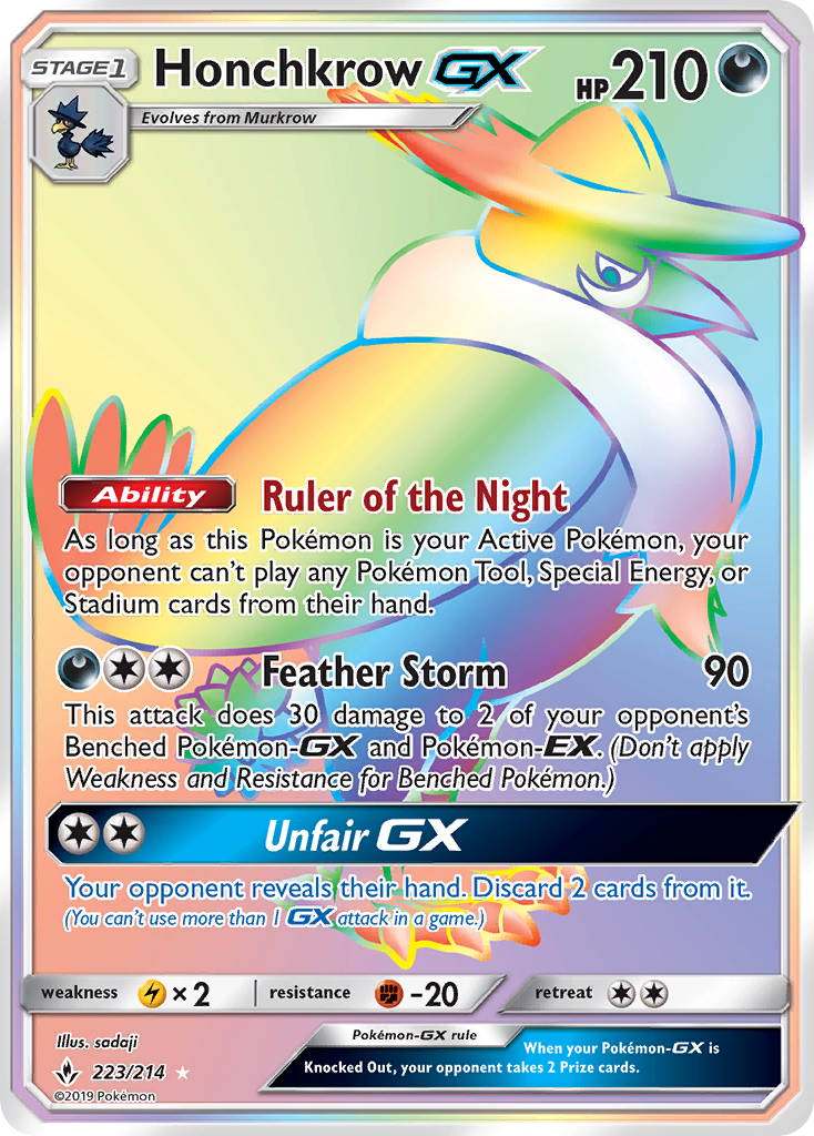 pokemon card honchkrow Pokemon Sun and Moon Unbroken Bonds Secret Rare Honchkrow GX #223