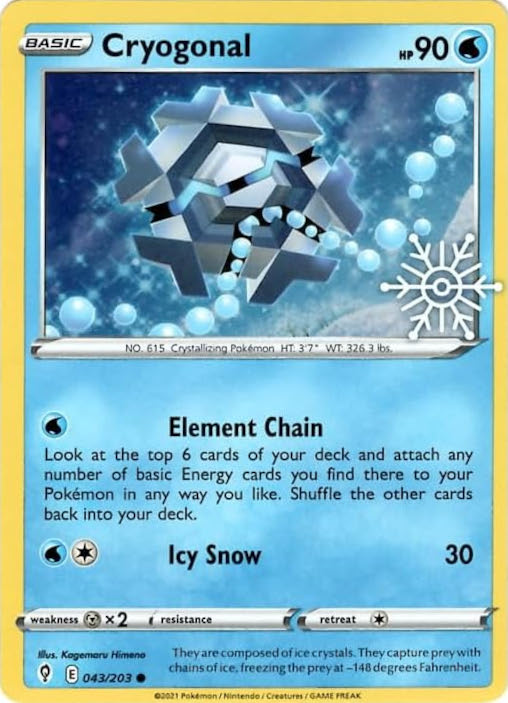 pokemon set with 203 cards Cryogonal (043/203) (Holiday Calendar) [Sword & Shield: Evolving Skies