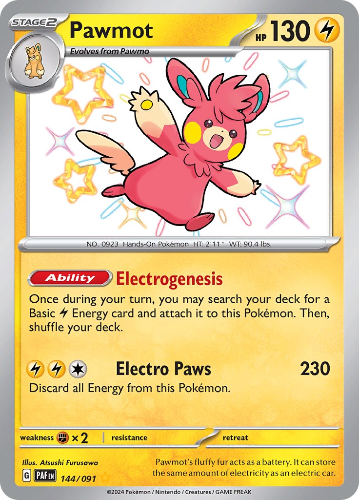 pokemon scarlet and violet paldean fates rare cards Pawmot (144/091) [Scarlet & Violet: Paldean Fates]