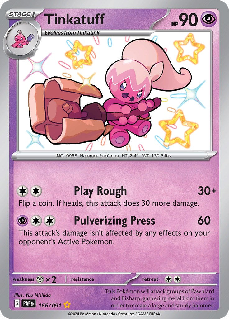 scarlet and violet paldean fates rare cards Tinkatuff (166/091) [Scarlet & Violet: Paldean Fates]