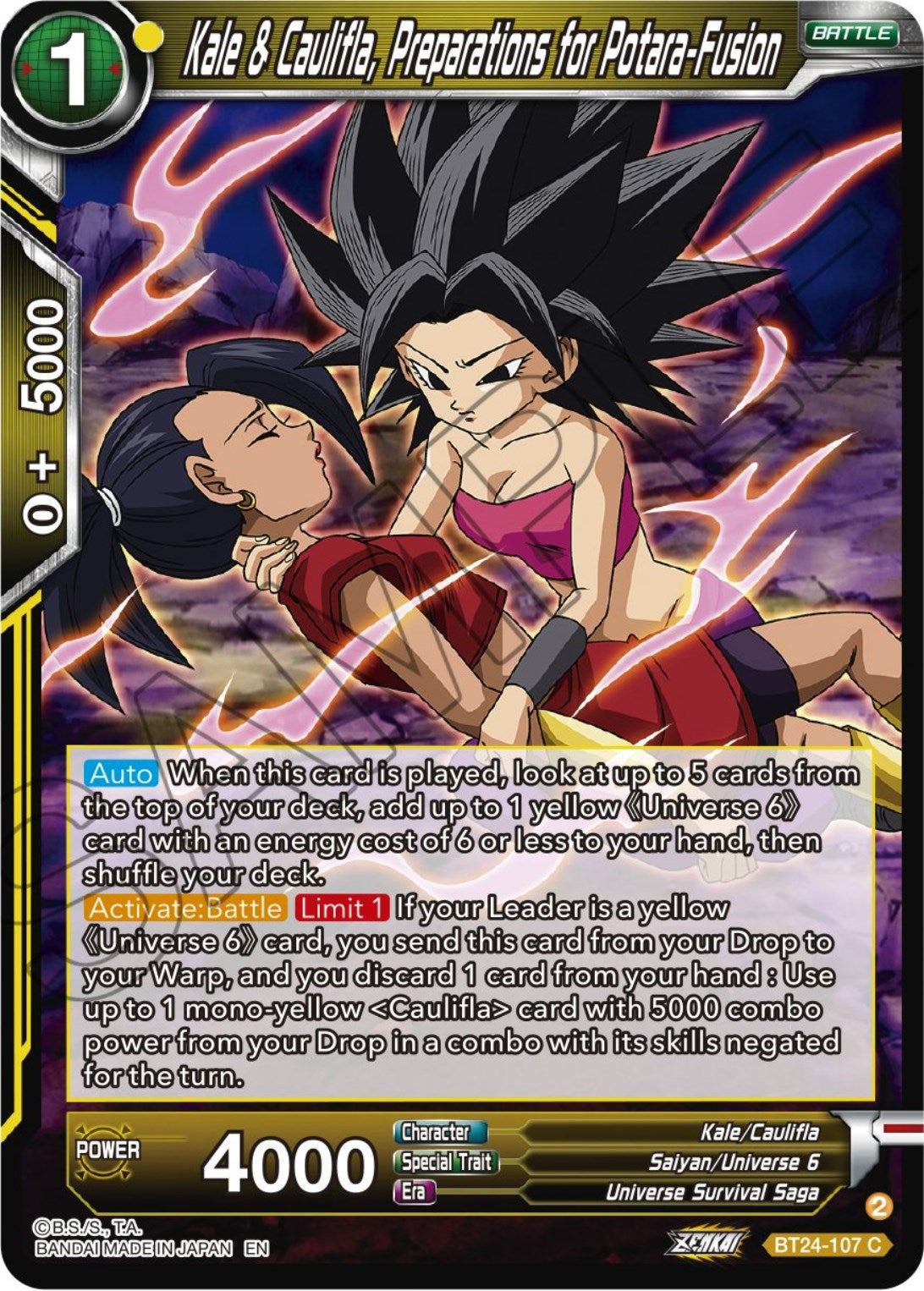 Kale & Caulifla, preparations for Potara-Fusion (BT24-107) [Beyond Gen