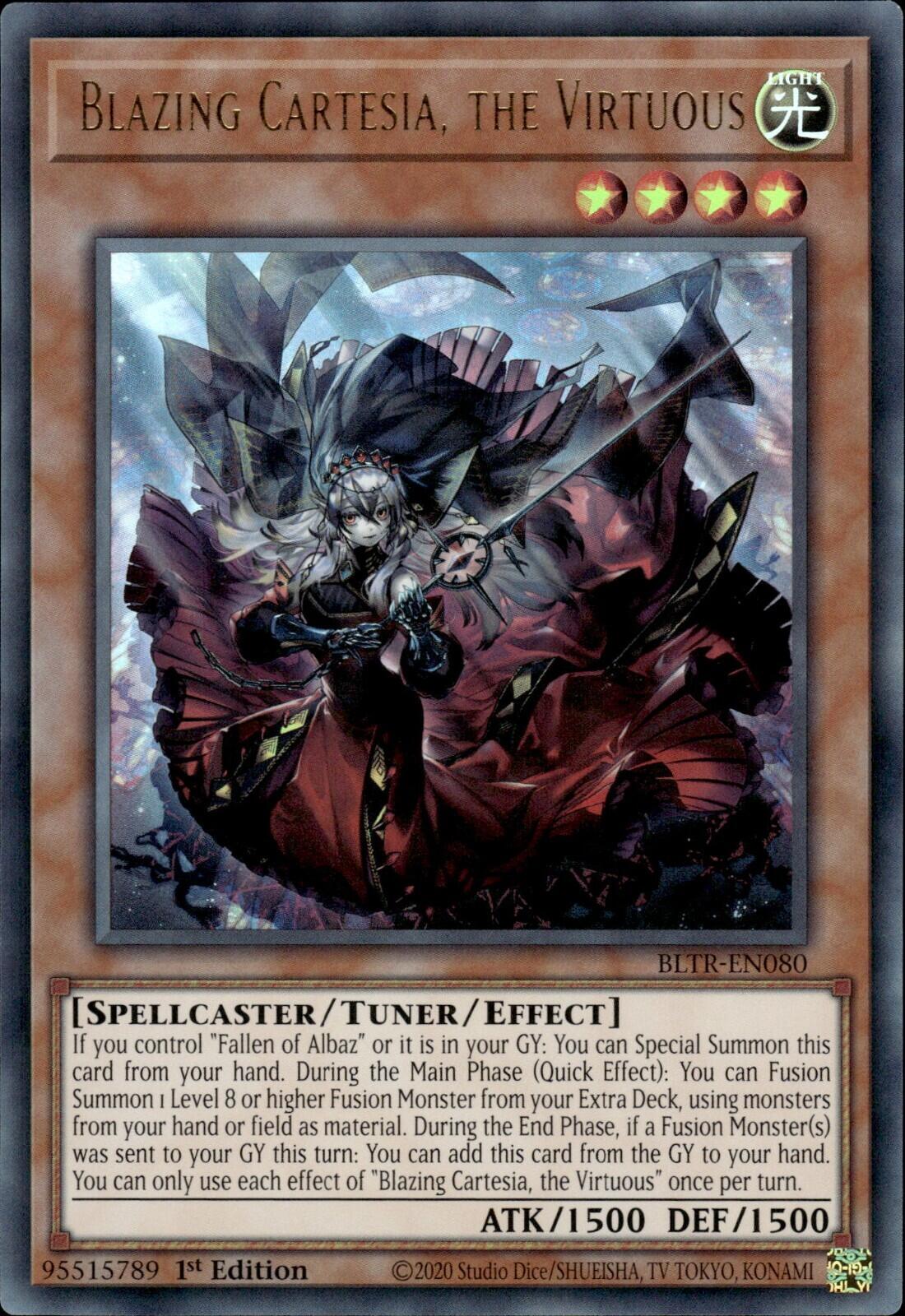 fan made yugioh cards Blazing Cartesia, the Virtuous [BLTR-EN080] Ultra Rare