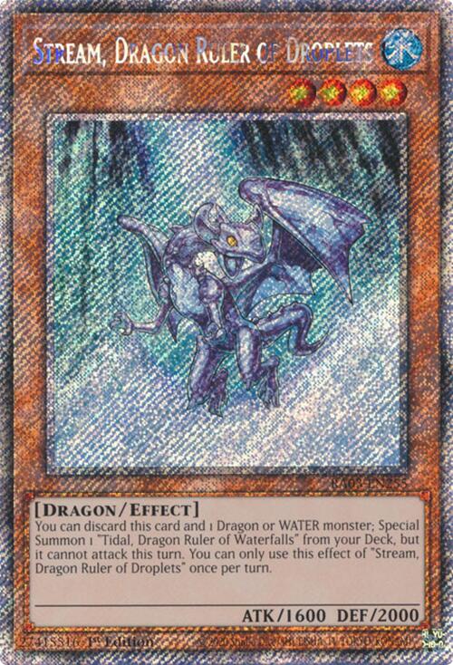 YuGiOh Trading Card Game Quarter Century Bonanza Platinum Secret Rare Stream, Dragon Ruler of Droplets RA03-EN255