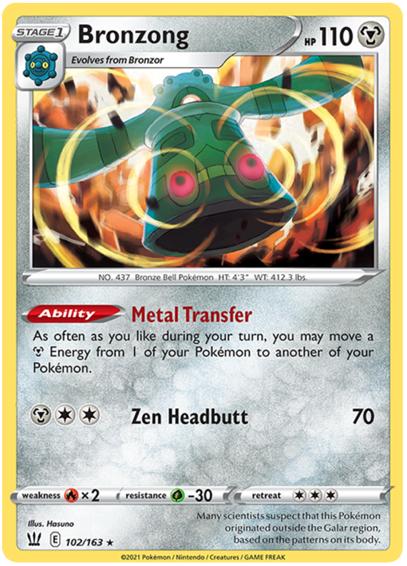 pokemon set with 163 cards Pokemon Trading Card Game Sword & Shield Battle Styles Holo Rare Bronzong #102
