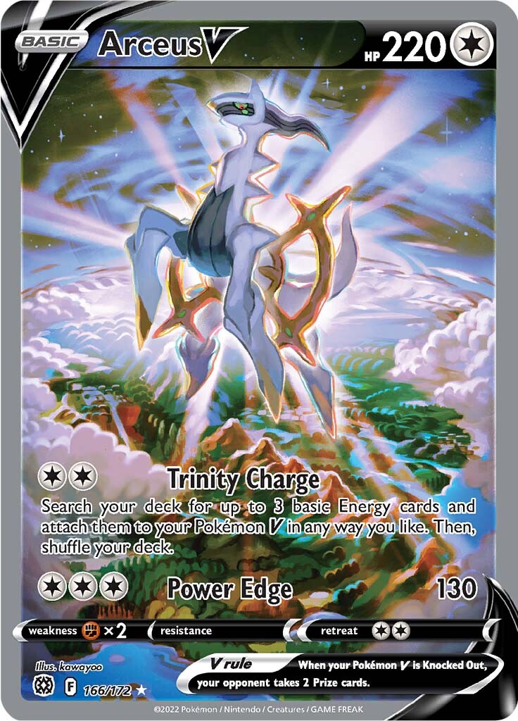 pokemon sword and shield brilliant stars rare cards Arceus V (166/172) [Sword & Shield: Stars] variation to centering Pokemon Sword & Shield Brilliant