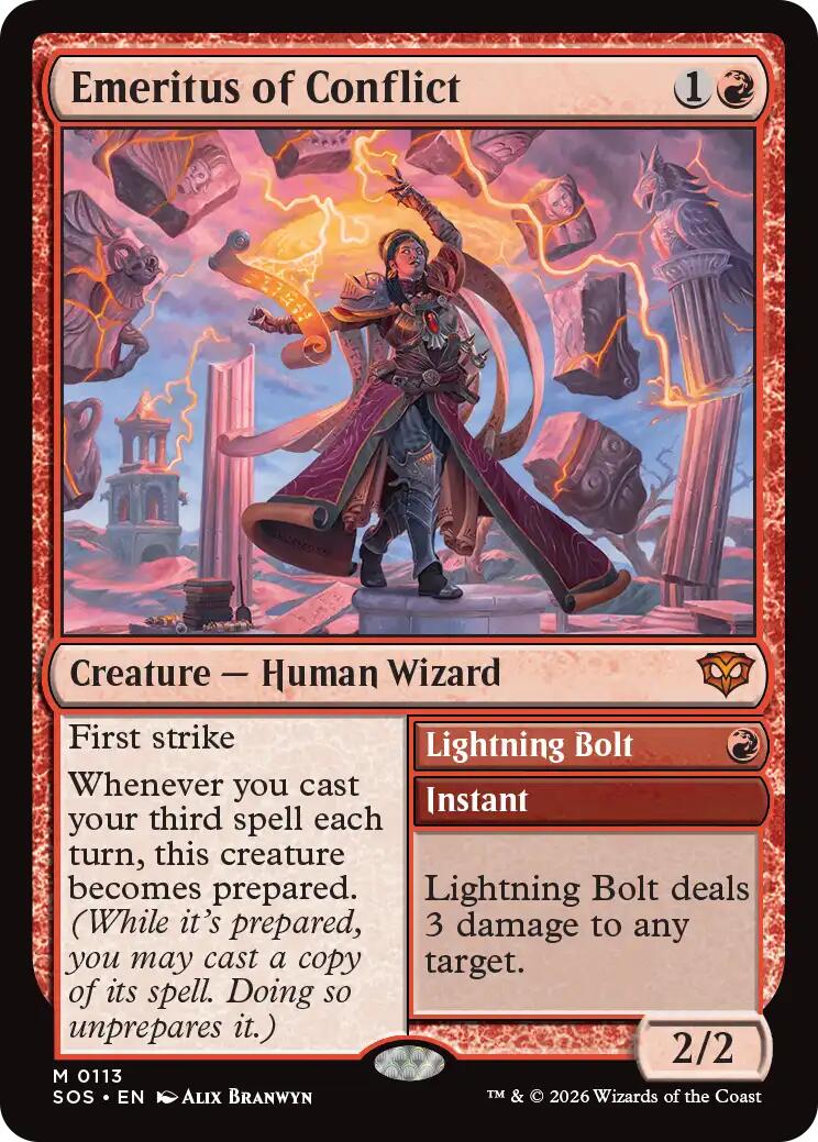 Magic the Gathering Secrets of Strixhaven Mythic Rare Emeritus of Conflict // Lightning Bolt #113