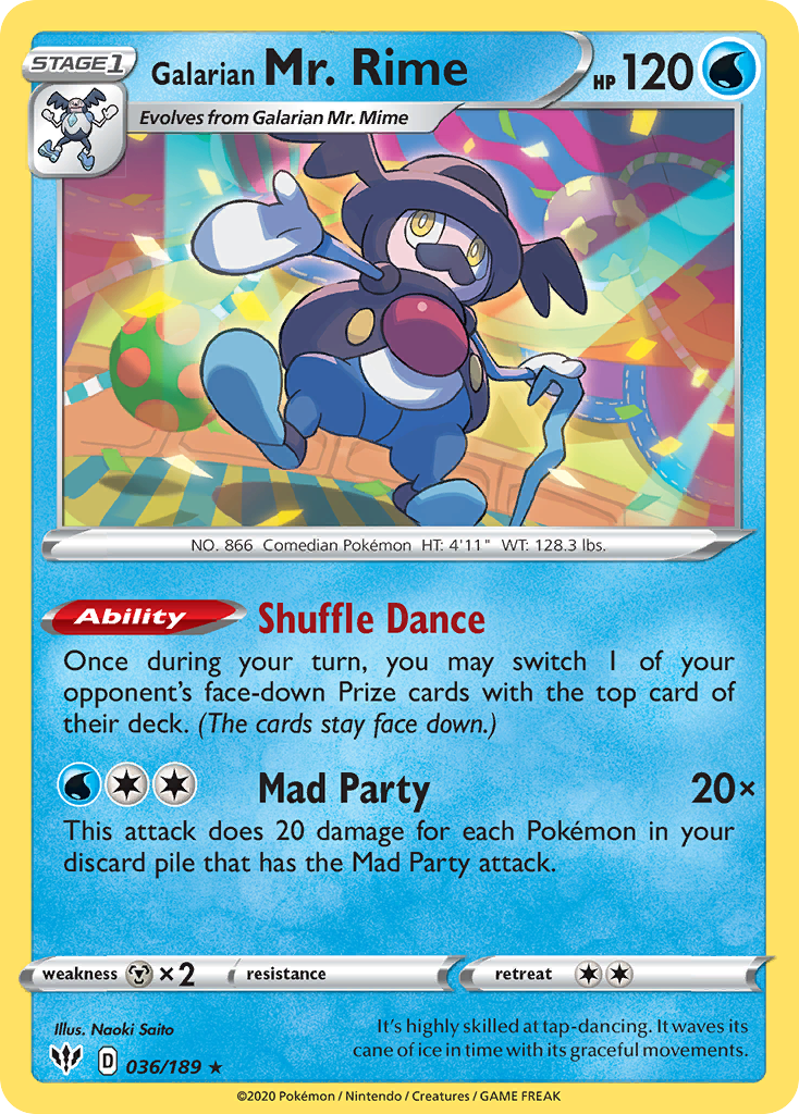 sword and shield darkness ablaze rare cards Galarian Mr. Rime (036/189) [Sword & Shield: Darkness Ablaze]