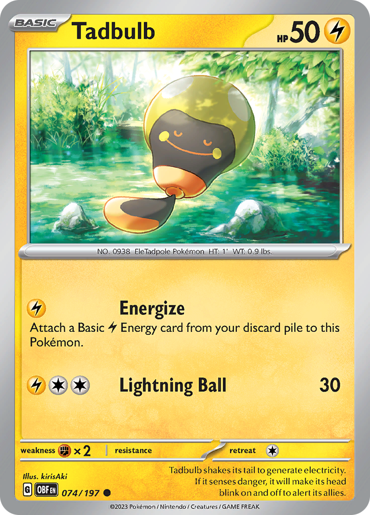 the winged dragon of ra pokemon card price Tadbulb (074/197) [Scarlet & Violet: Obsidian Flames]