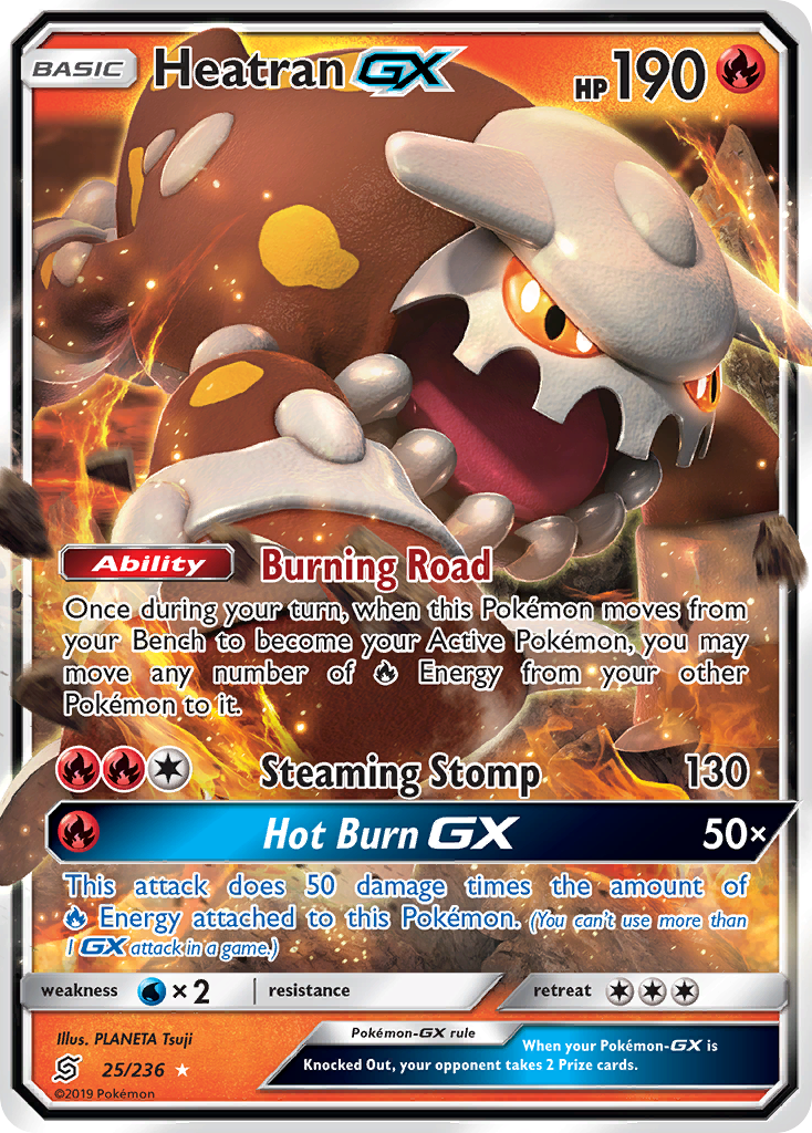 what pokemon set has 236 cards Heatran GX (25/236) [Sun & Moon: Unified Minds]