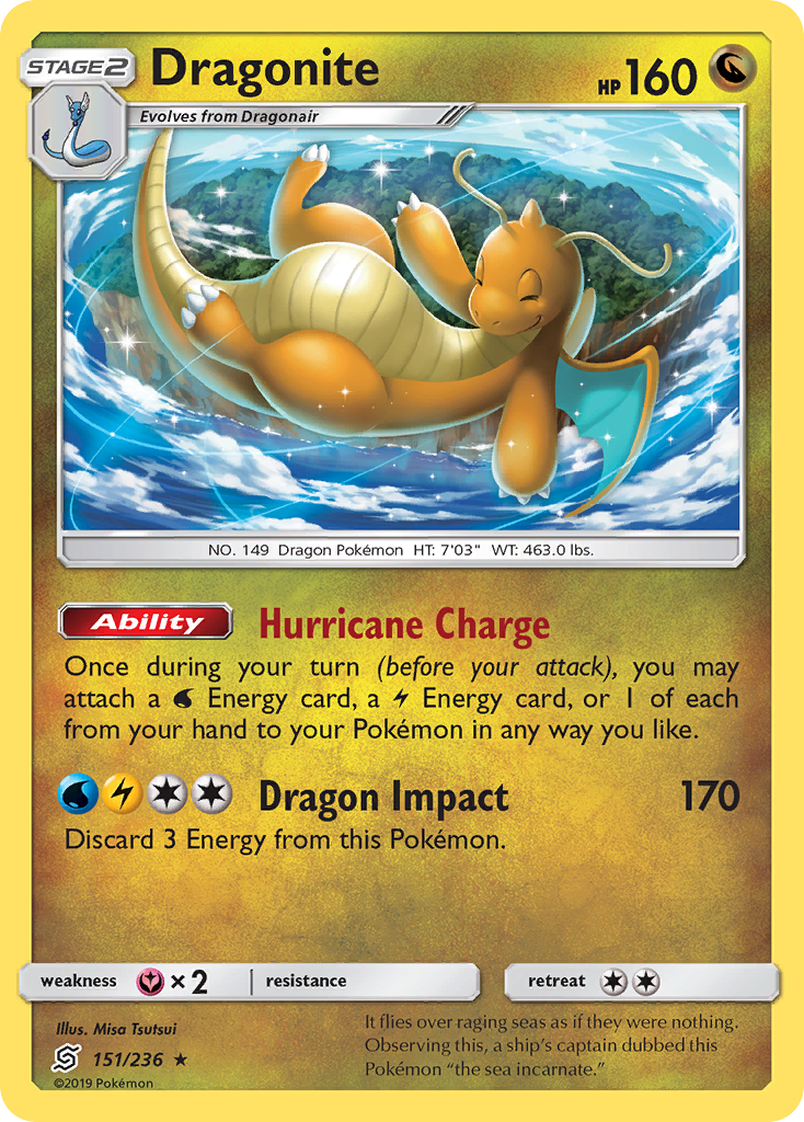 what pokemon set has 236 cards Dragonite (151/236) [Sun & Moon: Unified Minds]