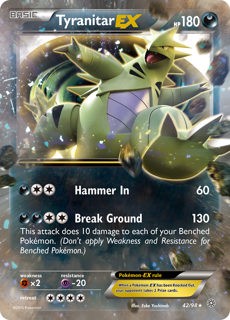Pokemon X and Y Ancient Origins Ultra Rare Holo Tyranitar ex #42