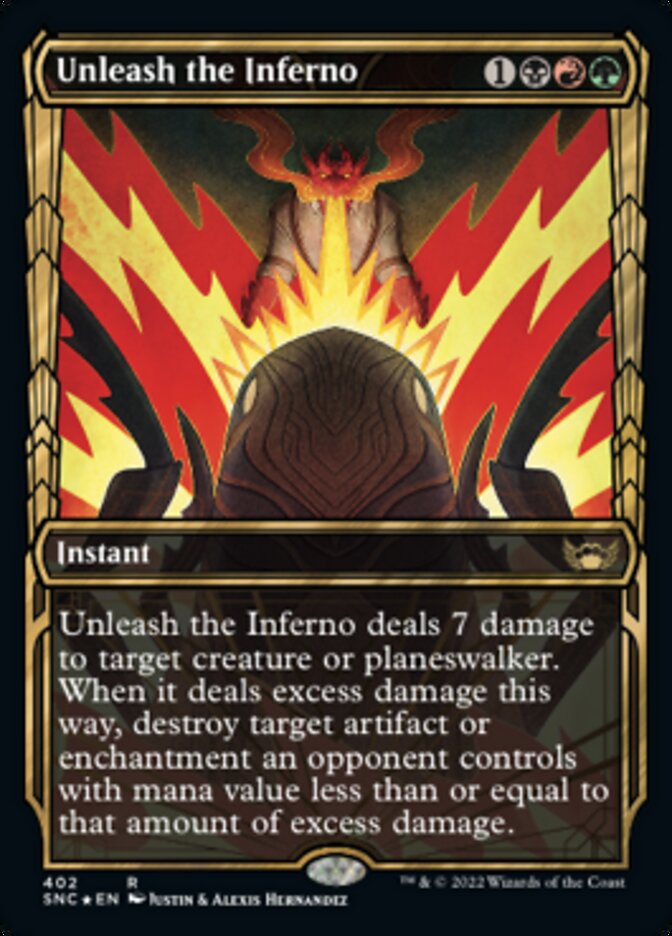 gilded mtg cards Unleash the Inferno (Showcase Golden Age Gilded Foil) [Streets of New
