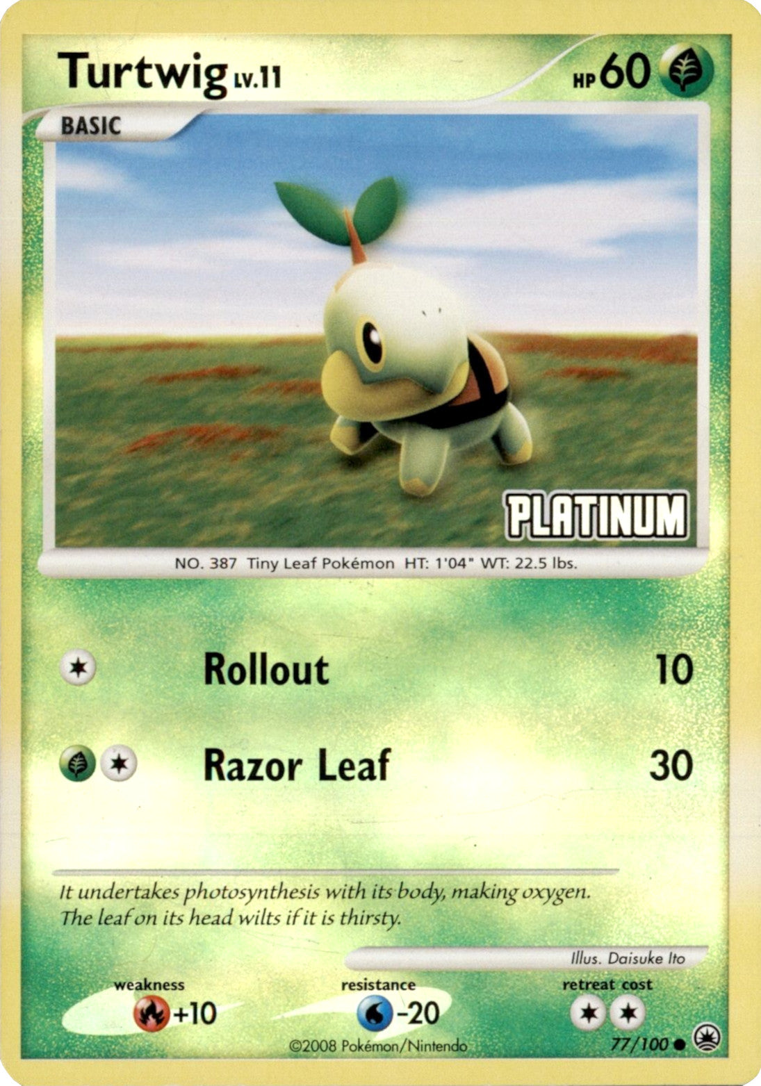 Turtwig LV.11 (77/100) (Platinum) [Burger King Promos: 2008 Collection | Red Fox Gaming Turtwig LV.11 (77/100) (Platinum) [Burger King Promos: 2008 Collection | Red Fox Gaming
