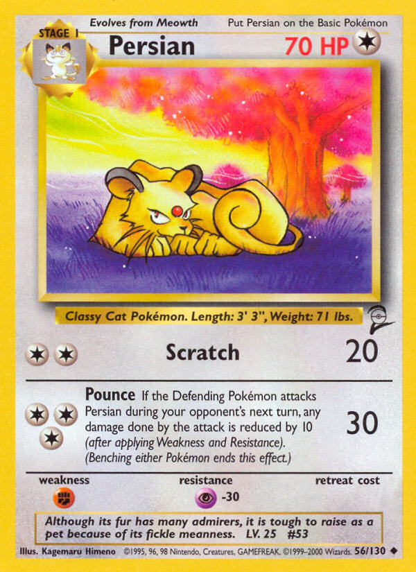 #53 persian pokemon card Persian (56/130) [Base Set 2]