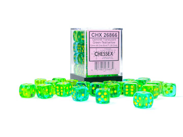 Gemini Translucent Green-Teal/yellow 12mm d6 Dice Block (36 dice) - 0
