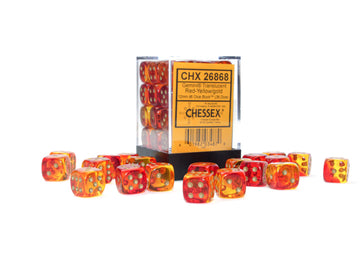 Gemini Translucent Red-Yellow/gold 12mm d6 Dice Block (36 dice) - 0
