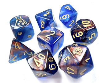 Lustrous Azurite/gold Polyhedral 7-Dice Set (with bonus die)