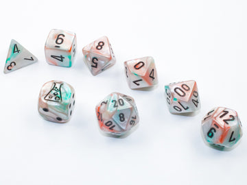 Lustrous Sea Shell/black Luminary Polyhedral 7-Dice Set (with bonus die)