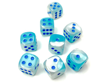 Gemini Pearl Turquoise-White/blue Luminary 12mm d6 Dice Block (36 dice) - 0