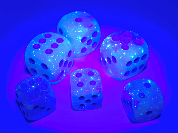 Gemini Pearl Turquoise-White/blue Luminary 12mm d6 Dice Block (36 dice)