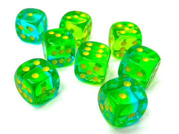 Gemini Translucent Green-Teal/yellow 12mm d6 Dice Block (36 dice)