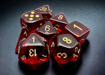 Translucent Crimson/gold Polyhedral 7-Dice Set (with bonus die)