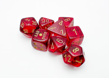 Translucent Crimson/gold Polyhedral 7-Dice Set (with bonus die) - 0