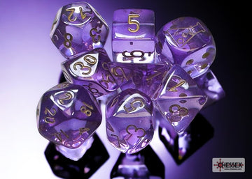 Translucent Lavender/gold Polyhedral 7-Dice Set (with bonus die) - 0