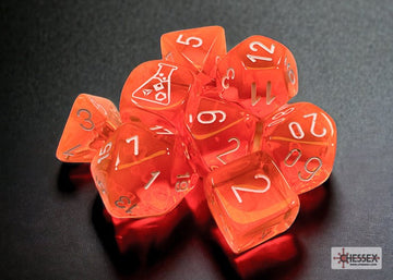 Translucent Neon Orange/white Polyhedral 7-Dice Set (with bonus die) - 0