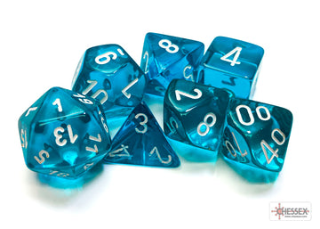 Translucent Teal/white Polyhedral 7-Dice Set - 0
