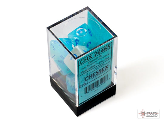 Gemini Pearl Turquoise-White/blue Luminary Polyhedral 7-Dice Set