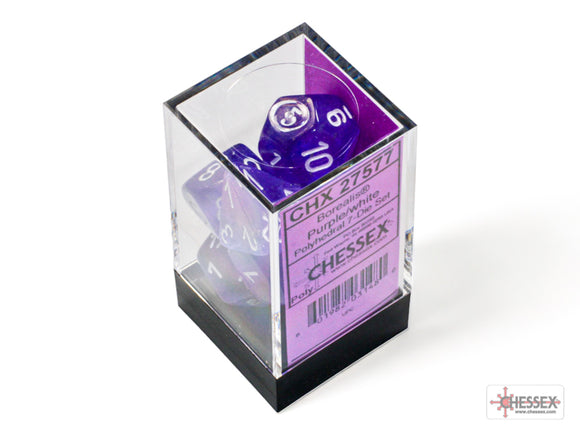Borealis Purple/white Luminary Polyhedral 7-Dice Set