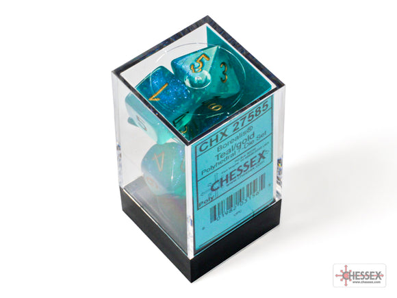 Borealis Teal/gold Luminary Polyhedral 7-Dice Set