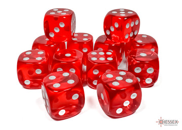 Translucent Red/white 16mm d6 Dice Block (12 dice) - 0