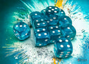 Translucent Teal/white 16mm d6 Dice Block (12 dice)-1