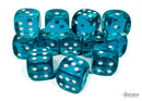 Translucent Teal/white 16mm d6 Dice Block (12 dice)-2