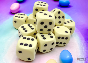 Opaque Pastel Yellow/black 16mm d6 Dice Block (12 dice)