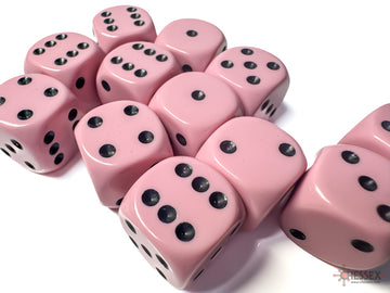 Opaque Pastel Pink/black 16mm d6 Dice Block (12 dice) - 0