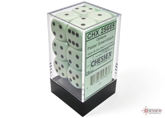 Opaque Pastel Green/black 16mm d6 Dice Block (12 dice)