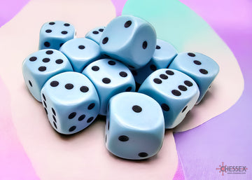 Opaque Pastel Blue/black 16mm d6 Dice Block (12 dice)
