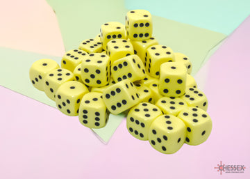 Opaque Pastel Yellow/black 12mm d6 Dice Block (36 dice)