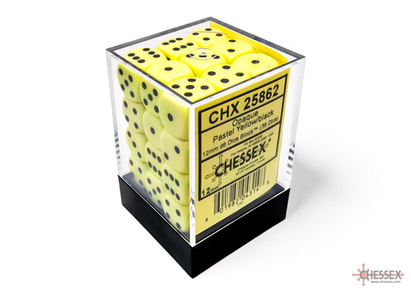 Opaque Pastel Yellow/black 12mm d6 Dice Block (36 dice)