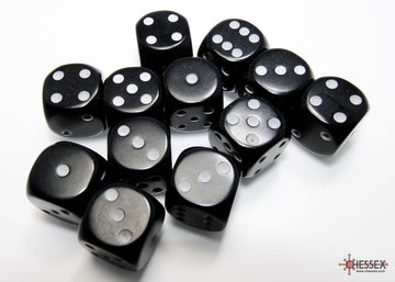 Opaque Black/white 16mm d6 Dice Block (12 dice) - 0