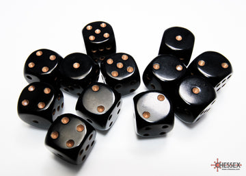 Opaque Black/gold 16mm d6 Dice Block (12 dice) - 0