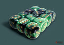 Gemini Black-Green/gold 16mm d6 Dice Block (12 dice)-1