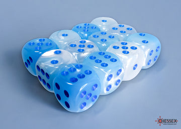 Gemini Pearl Turquoise-White/blue Luminary 16mm d6 Dice Block (12 dice) - 0