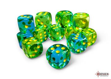 Gemini Translucent Green-Teal/yellow 16mm d6 Dice Block (12 dice) - 0